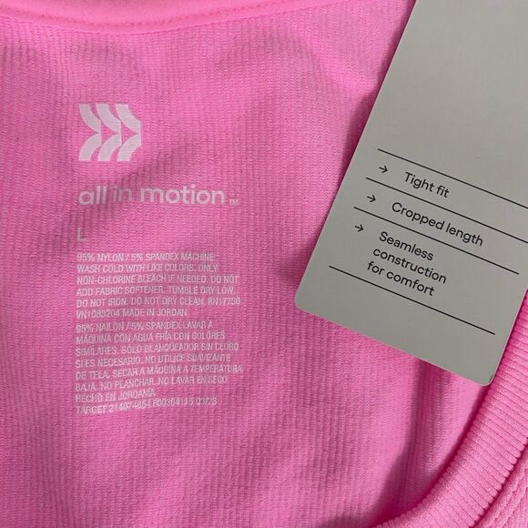 All in Motion Crop Top Womens Large Pink Knit Short Sleeve Knit Athletic - Picture 3 of 9